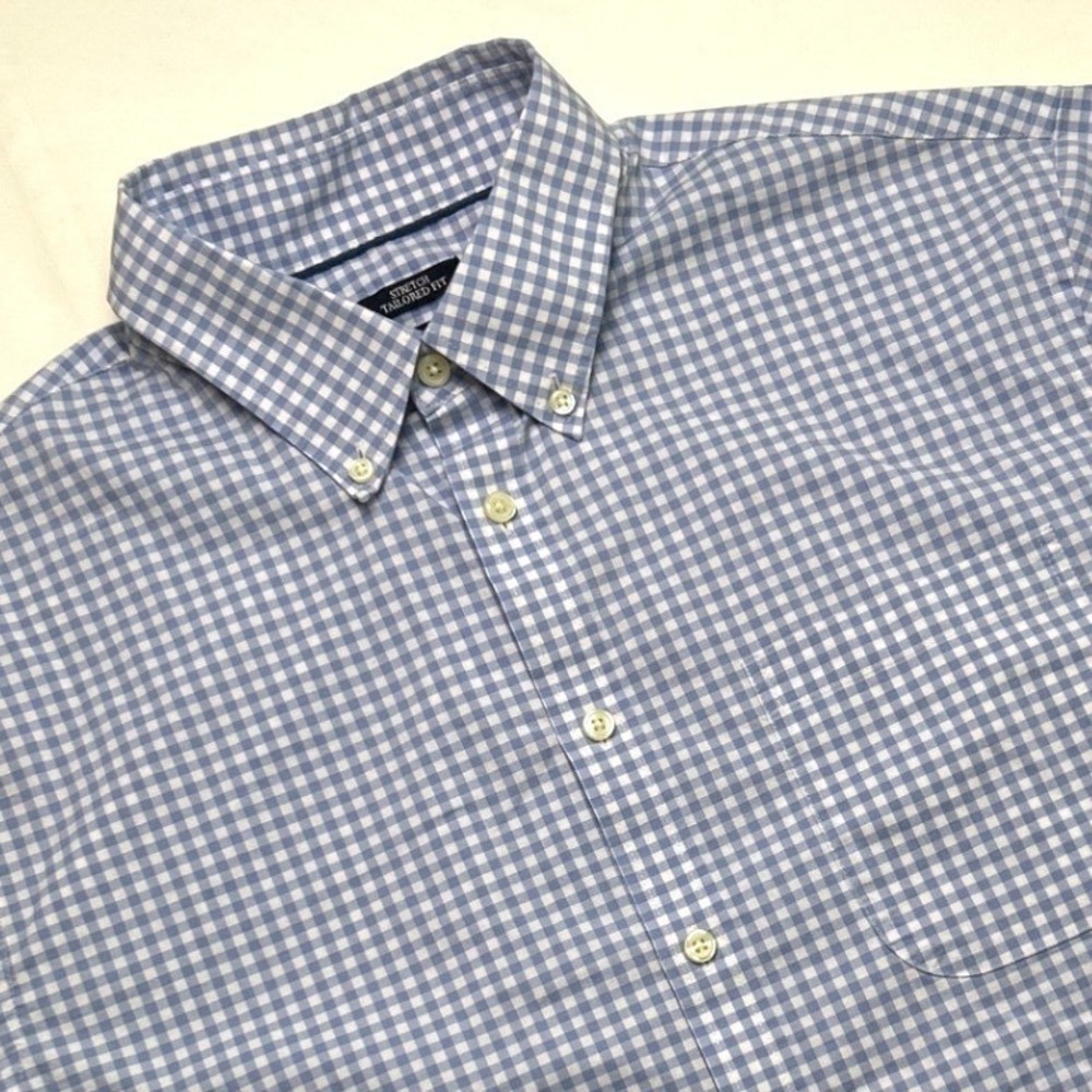 Jos. A. Bank Men 1905 Stretch Tailored Fit Gingham Button Down Shirt Size L Blue